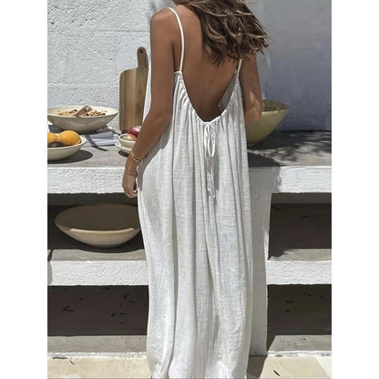 Women'S Solid Color Backless Cami Dress, Casual Sleeveless Dress for Summer, Ladies Clothes for Beach Holiday Vacation