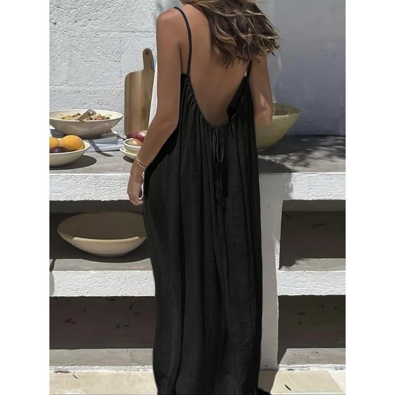 Women'S Solid Color Backless Cami Dress, Casual Sleeveless Dress for Summer, Ladies Clothes for Beach Holiday Vacation