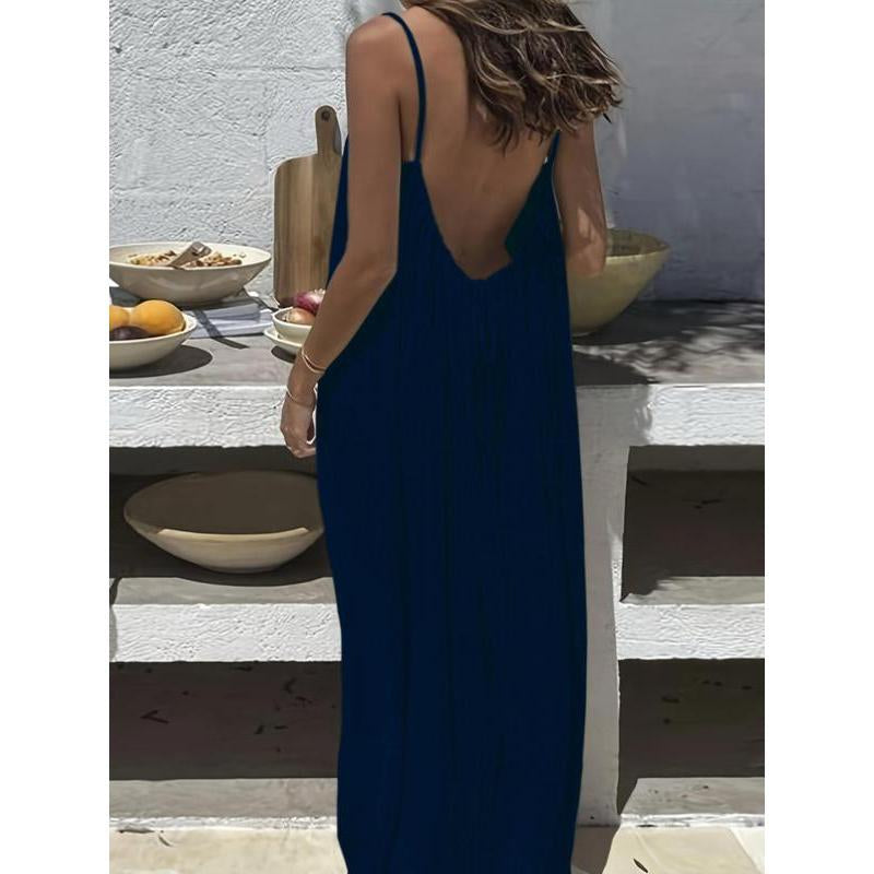 Women'S Solid Color Backless Cami Dress, Casual Sleeveless Dress for Summer, Ladies Clothes for Beach Holiday Vacation