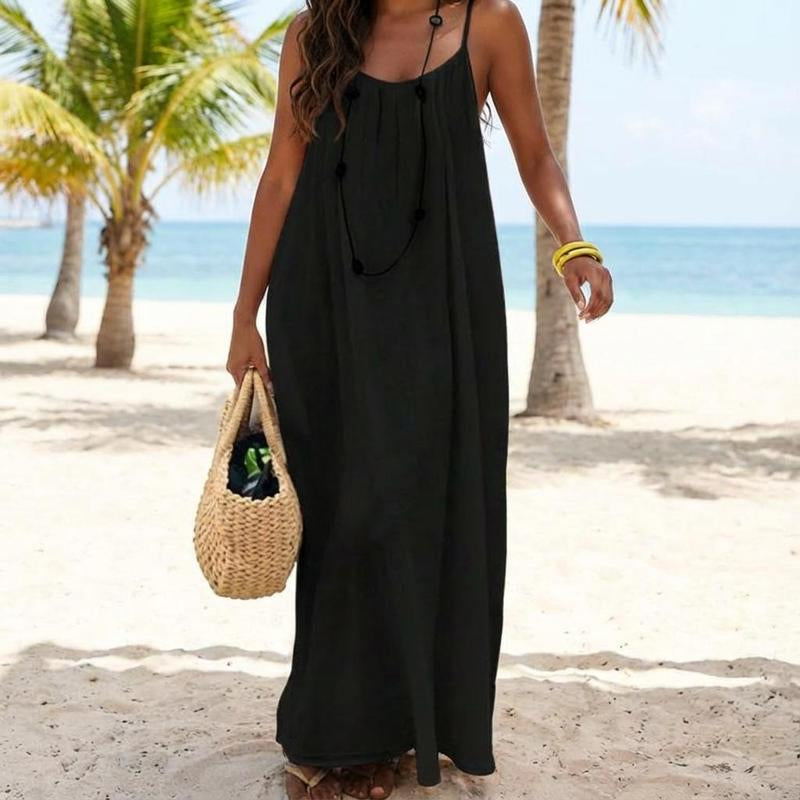 Women'S Solid Color Backless Cami Dress, Casual Sleeveless Dress for Summer, Ladies Clothes for Beach Holiday Vacation