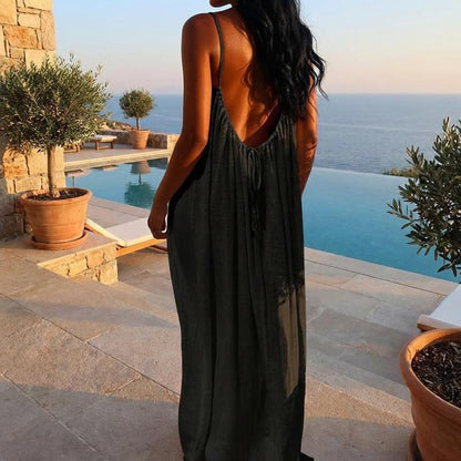 Women'S Solid Color Backless Cami Dress, Casual Sleeveless Dress for Summer, Ladies Clothes for Beach Holiday Vacation