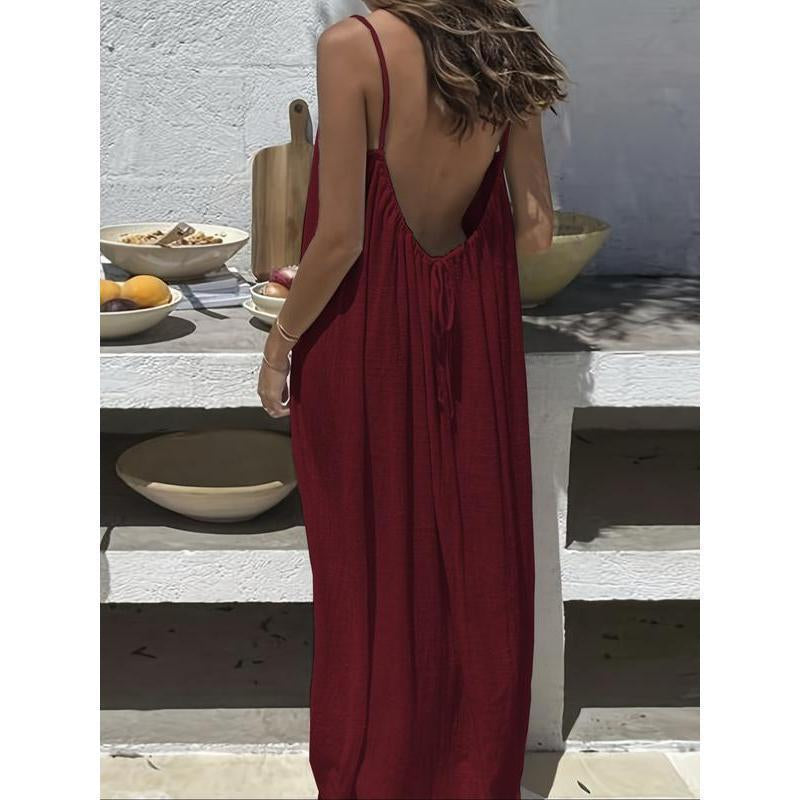 Women'S Solid Color Backless Cami Dress, Casual Sleeveless Dress for Summer, Ladies Clothes for Beach Holiday Vacation