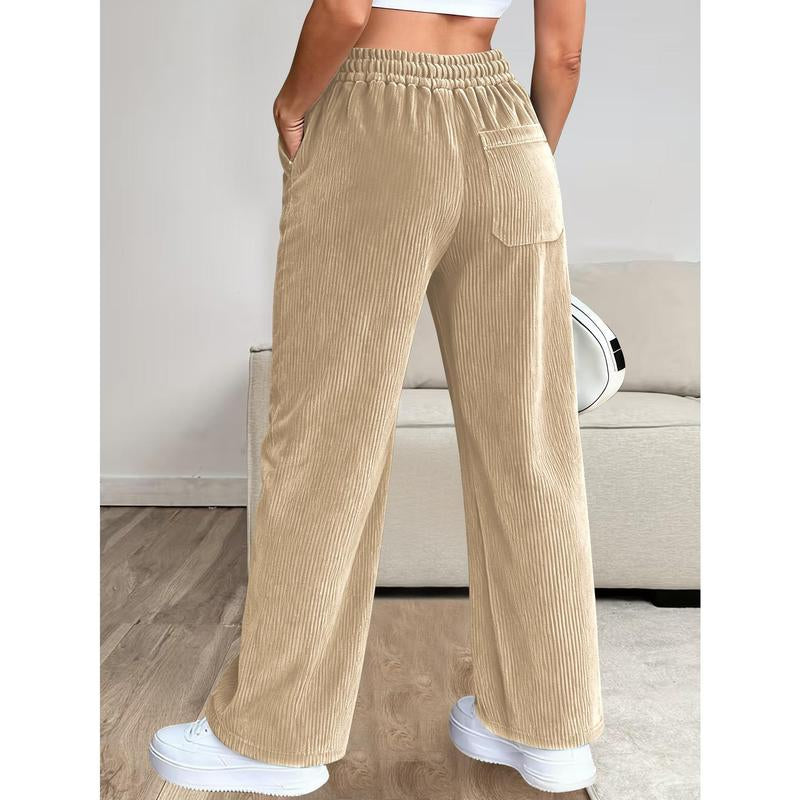 Women'S Essential Corduroy Pants, Lightweight and Breathable with Back Pockets and Drawstring, Perfect for Versatile Occasions