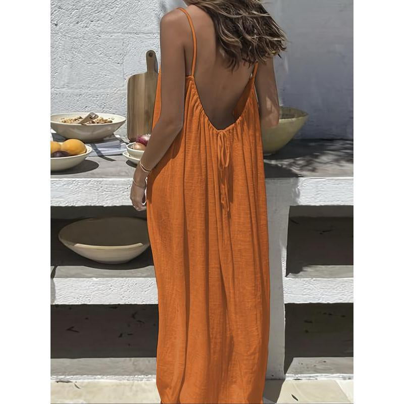Women'S Solid Color Backless Cami Dress, Casual Sleeveless Dress for Summer, Ladies Clothes for Beach Holiday Vacation