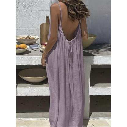 Women'S Solid Color Backless Cami Dress, Casual Sleeveless Dress for Summer, Ladies Clothes for Beach Holiday Vacation
