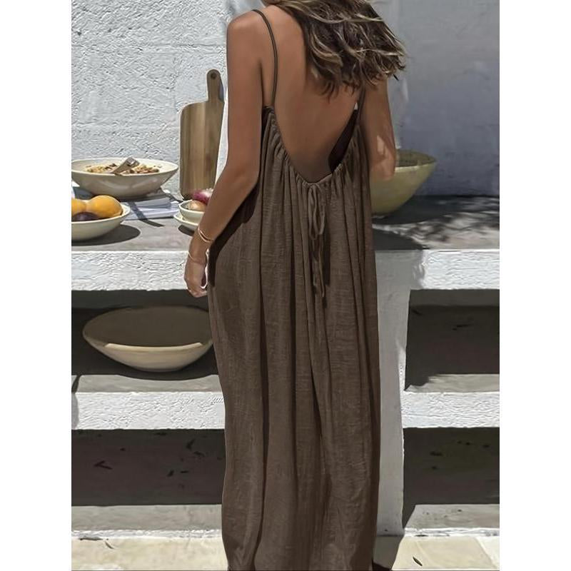 Women'S Solid Color Backless Cami Dress, Casual Sleeveless Dress for Summer, Ladies Clothes for Beach Holiday Vacation