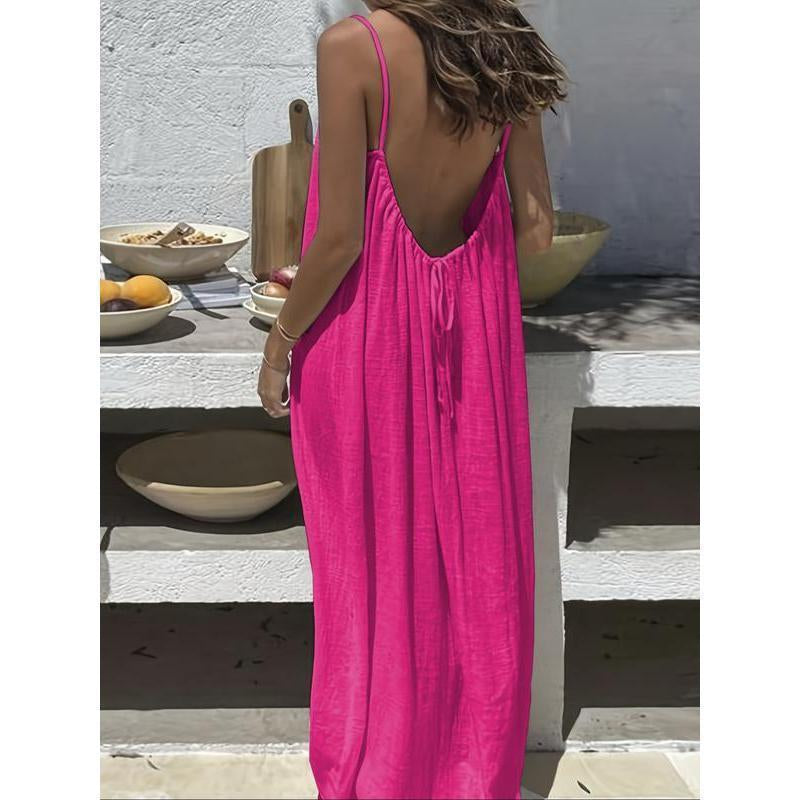 Women'S Solid Color Backless Cami Dress, Casual Sleeveless Dress for Summer, Ladies Clothes for Beach Holiday Vacation