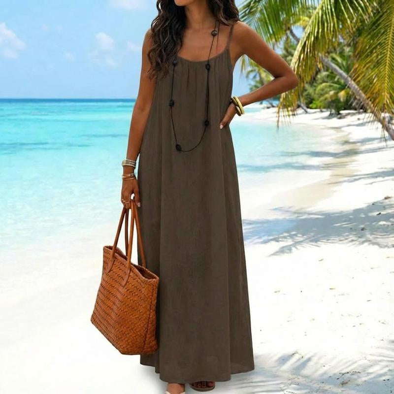 Women'S Solid Color Backless Cami Dress, Casual Sleeveless Dress for Summer, Ladies Clothes for Beach Holiday Vacation