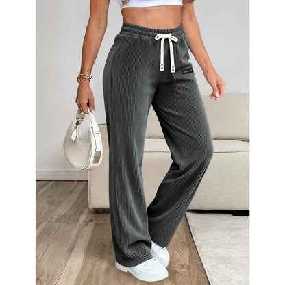 Women'S Essential Corduroy Pants, Lightweight and Breathable with Back Pockets and Drawstring, Perfect for Versatile Occasions
